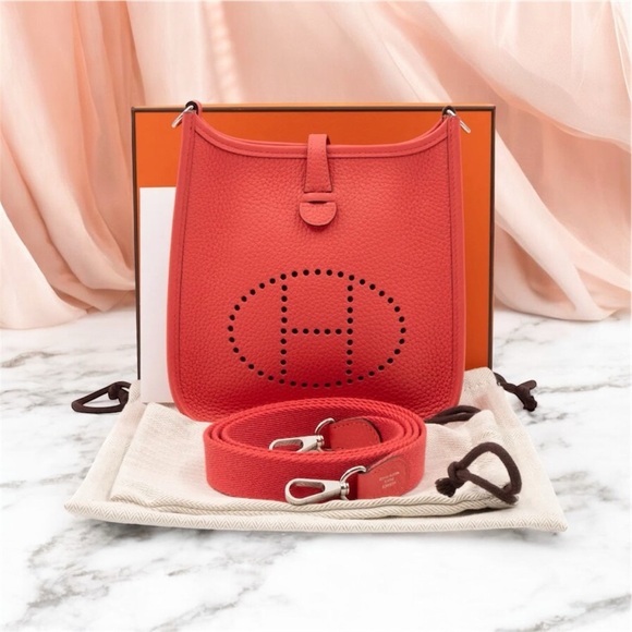 Hermes Handbags - Authentic HERMES Rose Jaipur Clemence Leather Evelyne TPM Bag